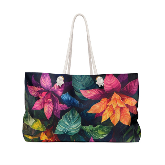 Tropical Floral Weekender Bag — Colorful Botanical Travel Tote for Beach, Vacation, or Getaways
