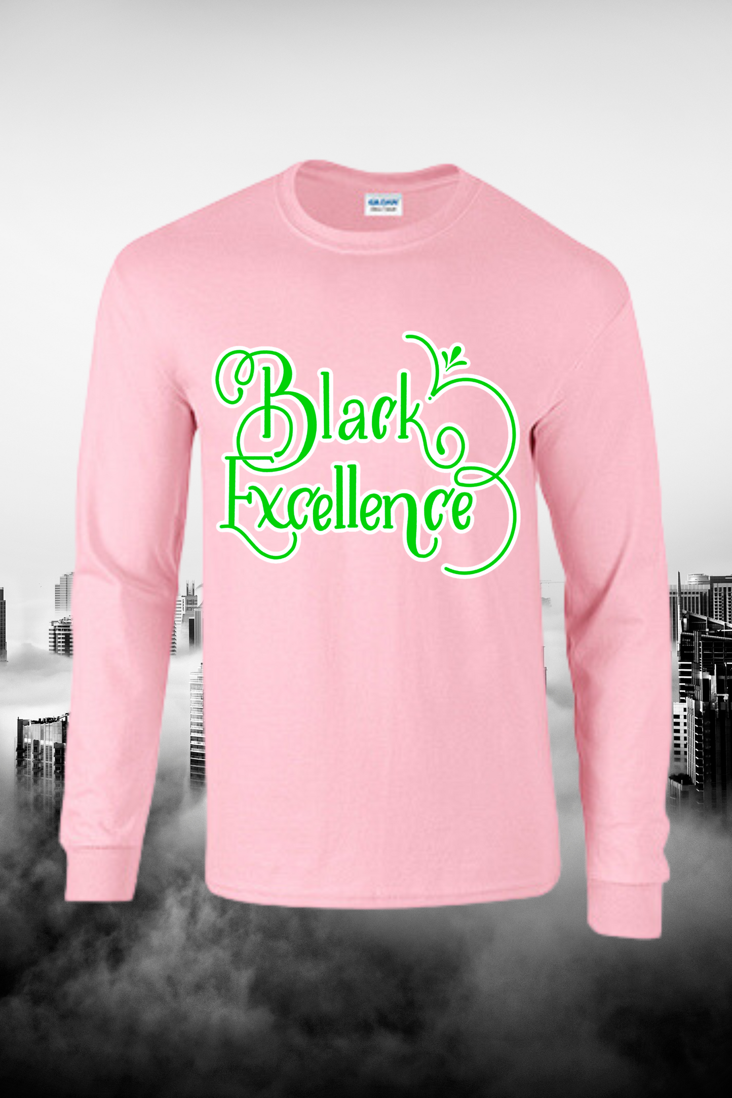 Black Excellence Long Sleeve Tee-Pink