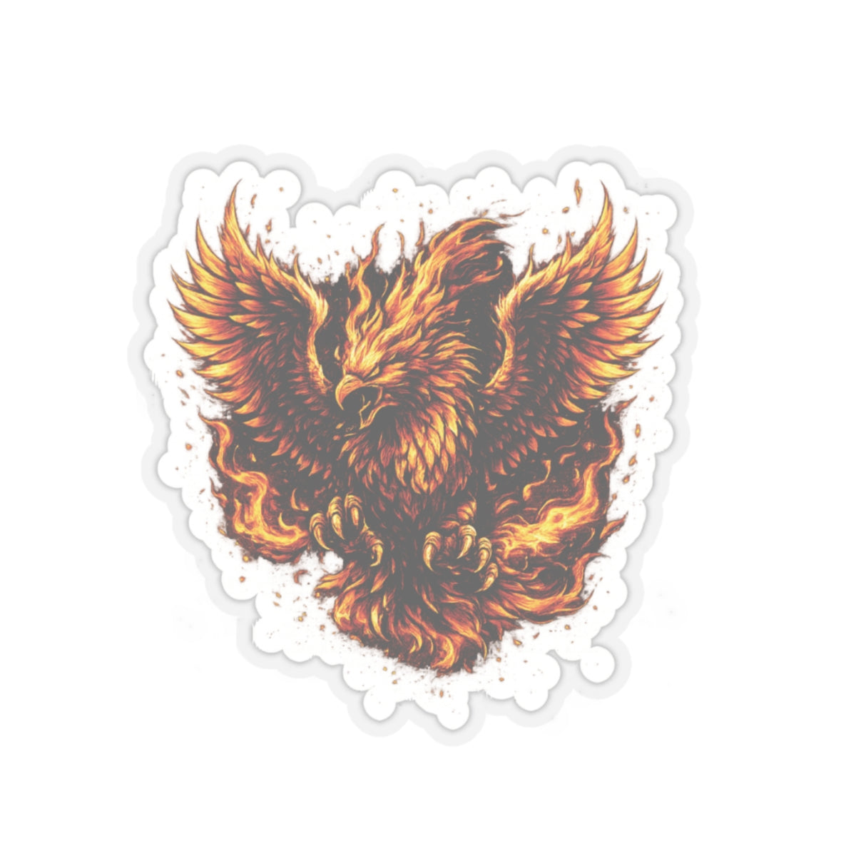 Flaming Phoenix Kiss-Cut Sticker — Fiery Mythical Bird Laptop Decal