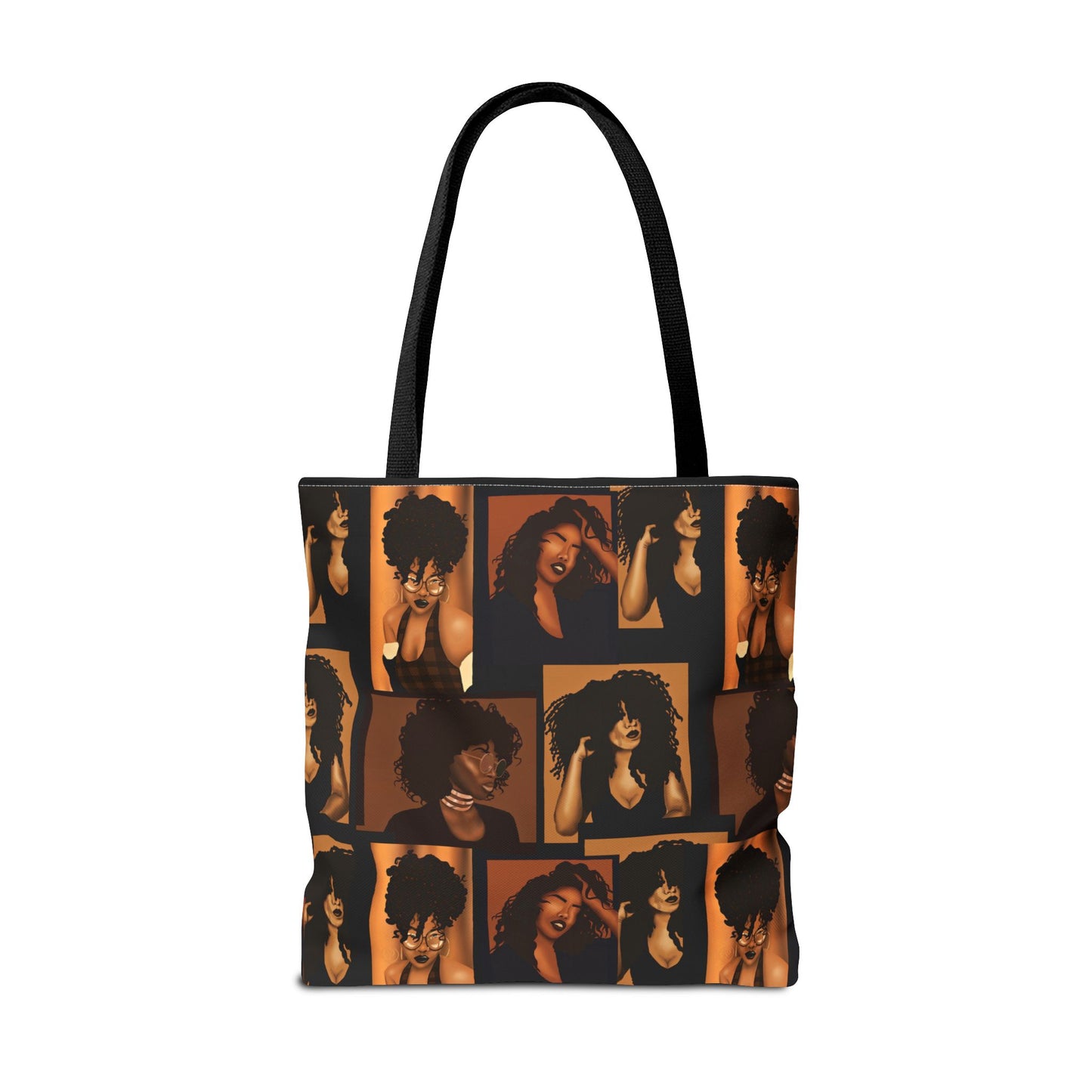 Afro Beauty Photo Collage Tote Bag — Retro Brown Portrait All-Over Print