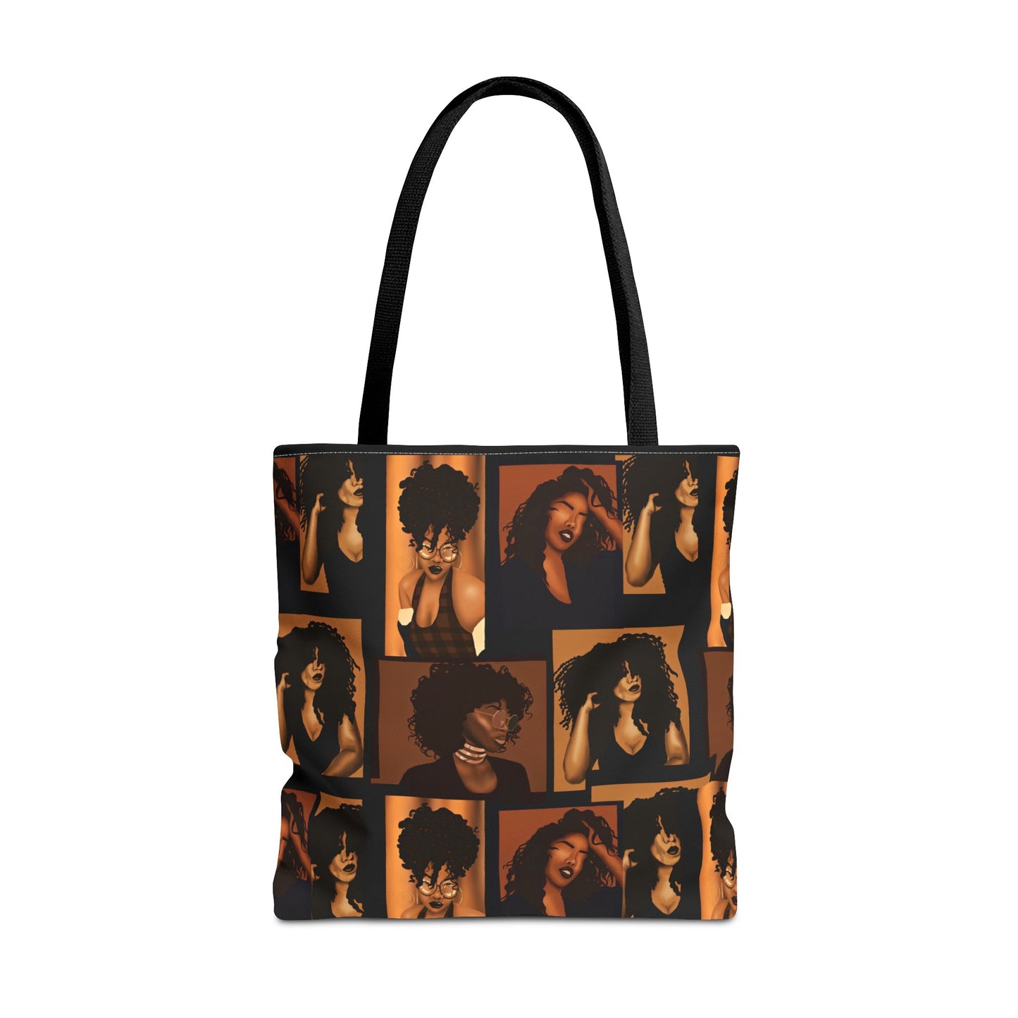 Afro Beauty Photo Collage Tote Bag — Retro Brown Portrait All-Over Print