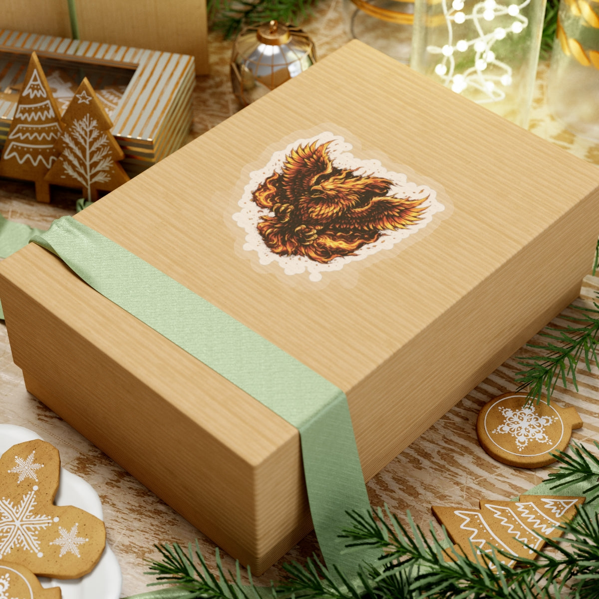 Flaming Phoenix Kiss-Cut Sticker — Fiery Mythical Bird Laptop Decal
