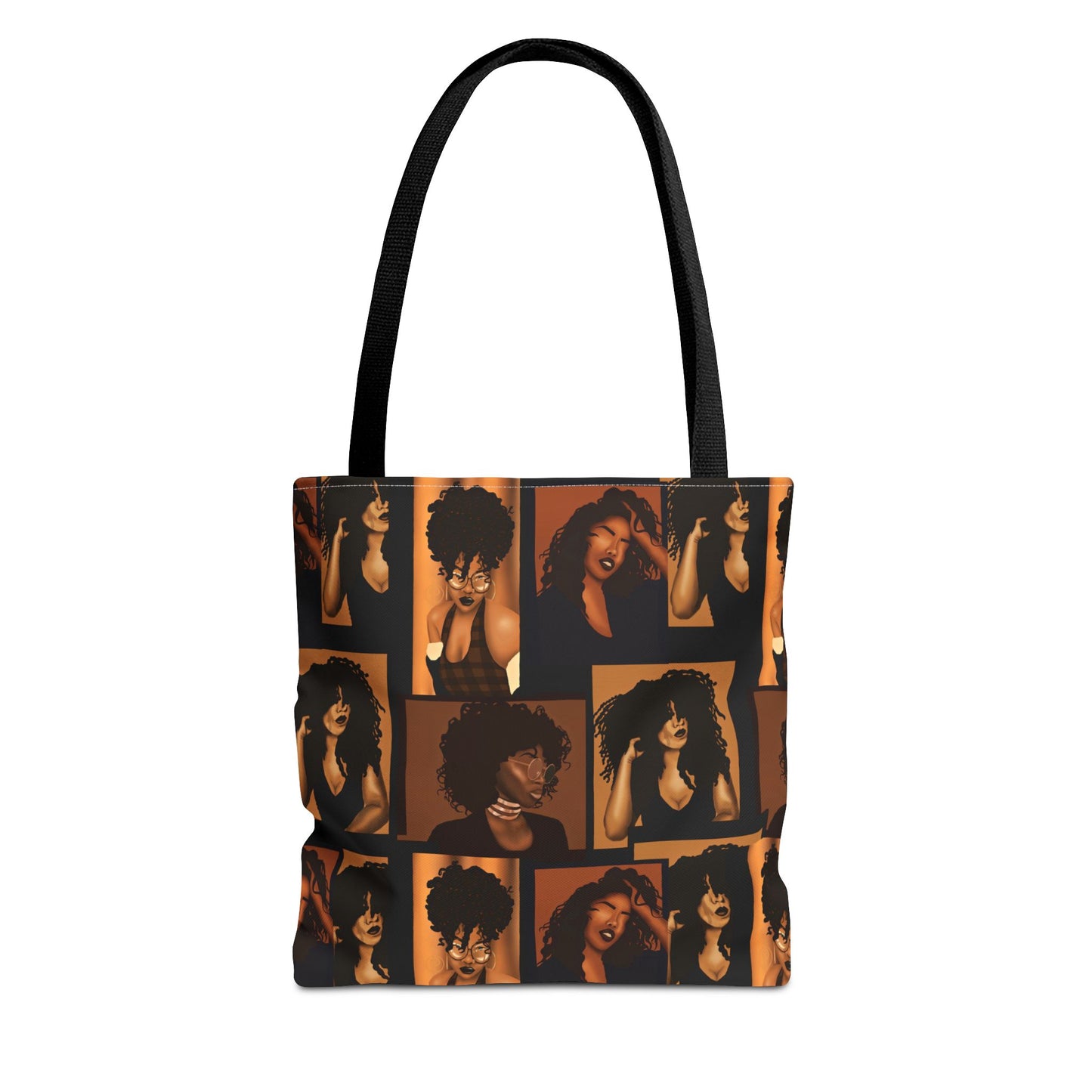Afro Beauty Photo Collage Tote Bag — Retro Brown Portrait All-Over Print
