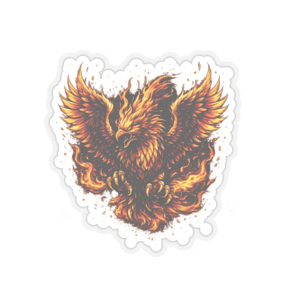 Flaming Phoenix Kiss-Cut Sticker — Fiery Mythical Bird Laptop Decal