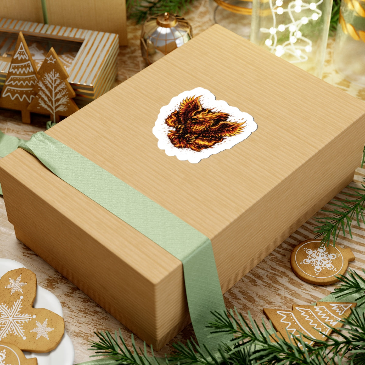 Flaming Phoenix Kiss-Cut Sticker — Fiery Mythical Bird Laptop Decal