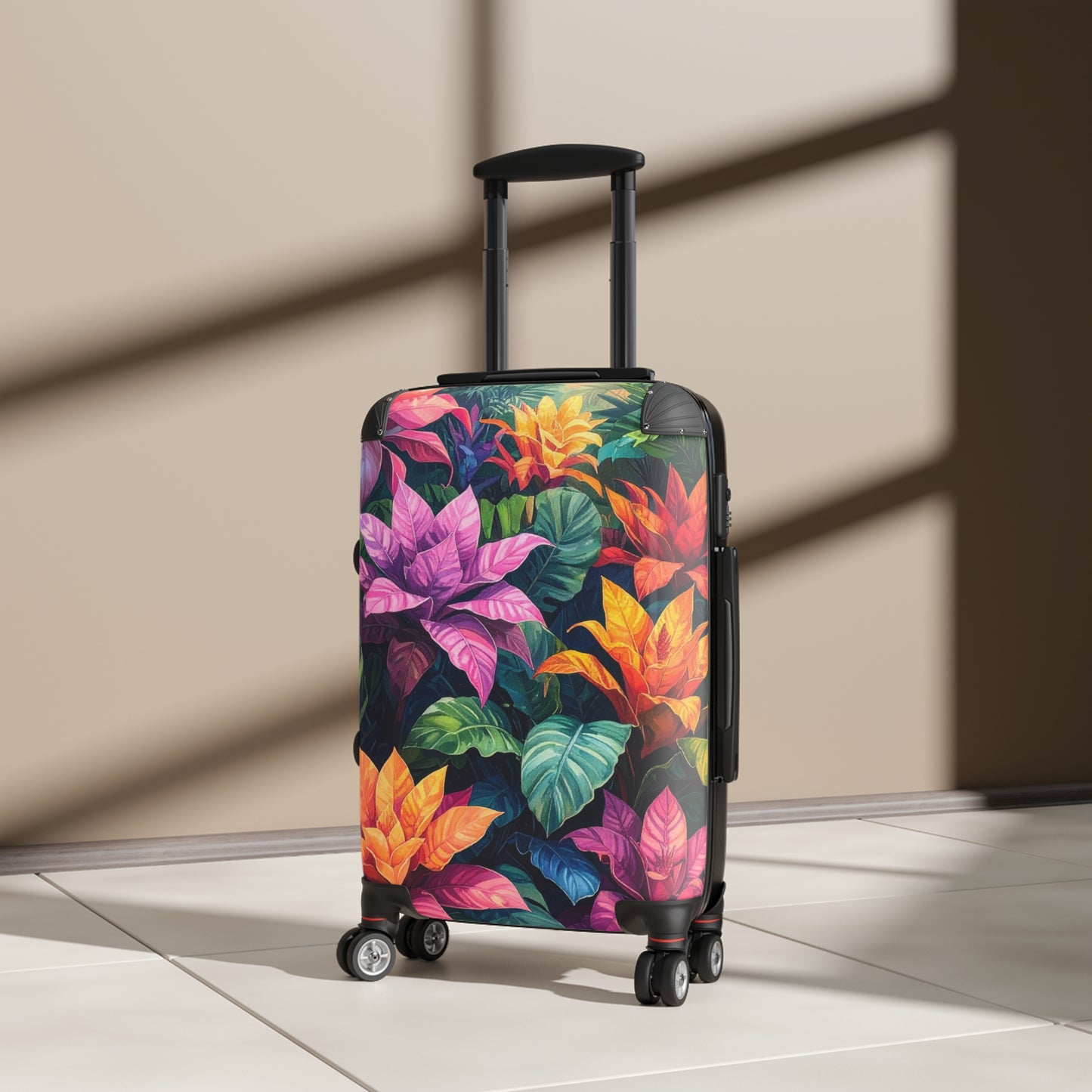 Floral Tropics Carry-On Suitcase — Vibrant Poinsettia & Leaf Travel Luggage