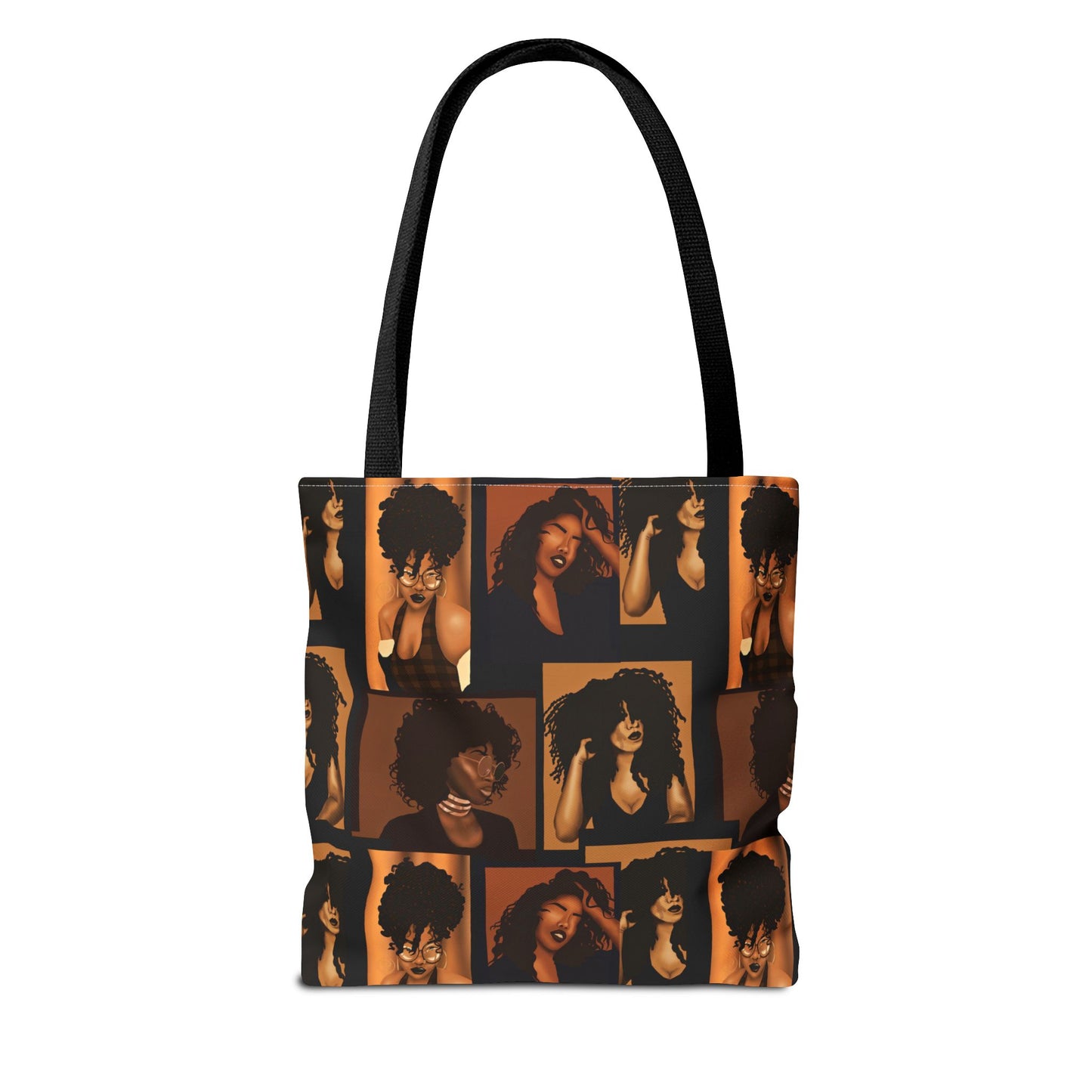 Afro Beauty Photo Collage Tote Bag — Retro Brown Portrait All-Over Print