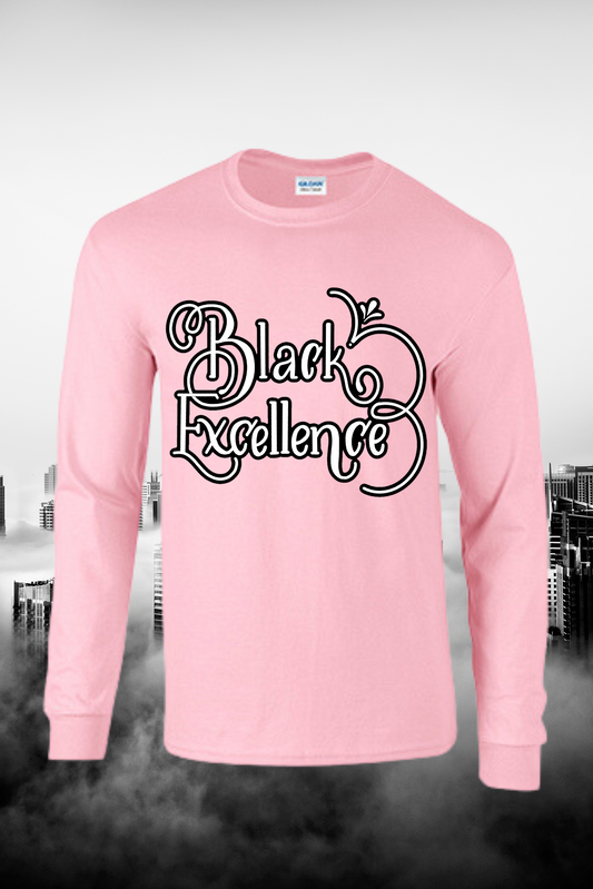 Black Excellence Long Sleeve Tee-Pink