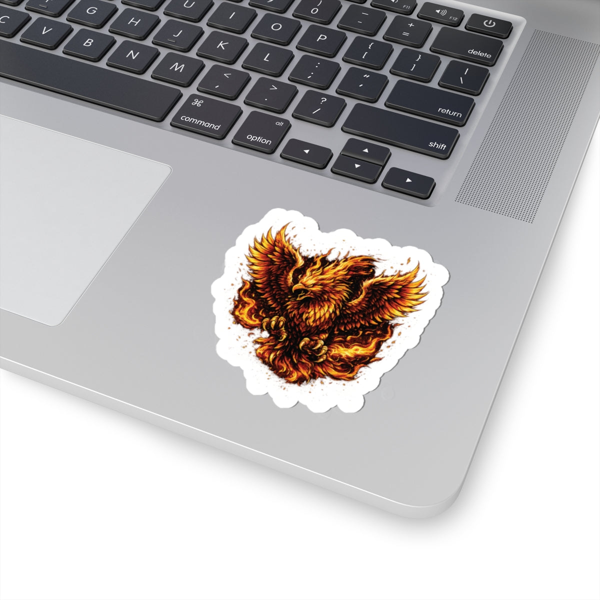 Flaming Phoenix Kiss-Cut Sticker — Fiery Mythical Bird Laptop Decal
