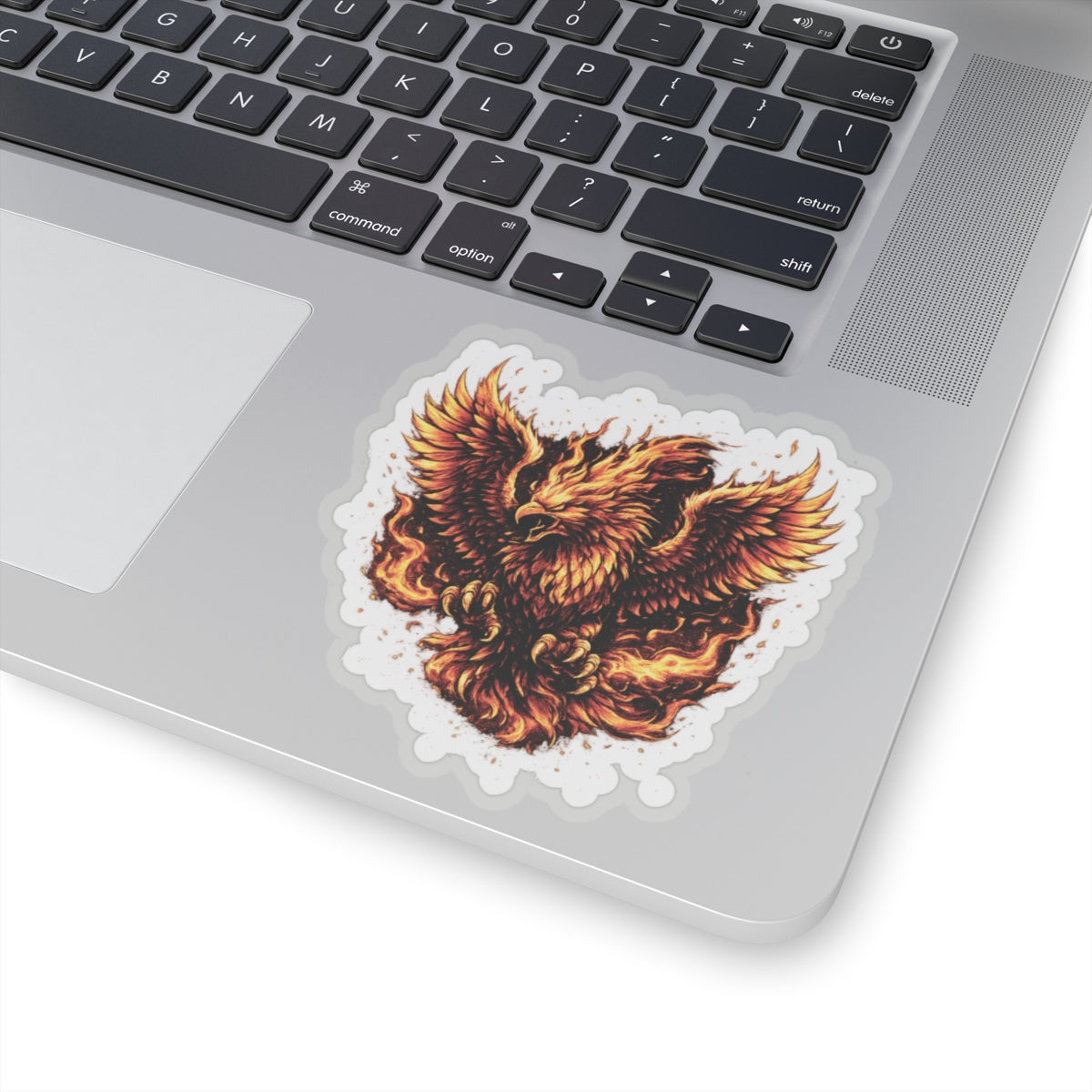Flaming Phoenix Kiss-Cut Sticker — Fiery Mythical Bird Laptop Decal