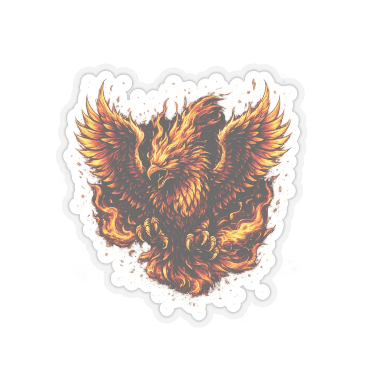 Flaming Phoenix Kiss-Cut Sticker — Fiery Mythical Bird Laptop Decal
