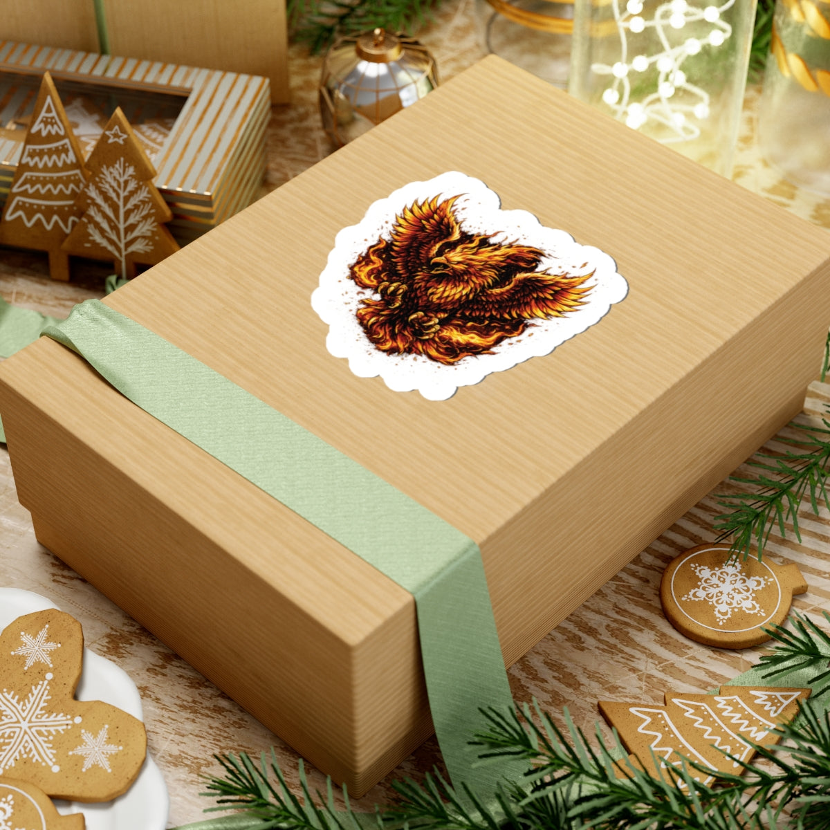 Flaming Phoenix Kiss-Cut Sticker — Fiery Mythical Bird Laptop Decal