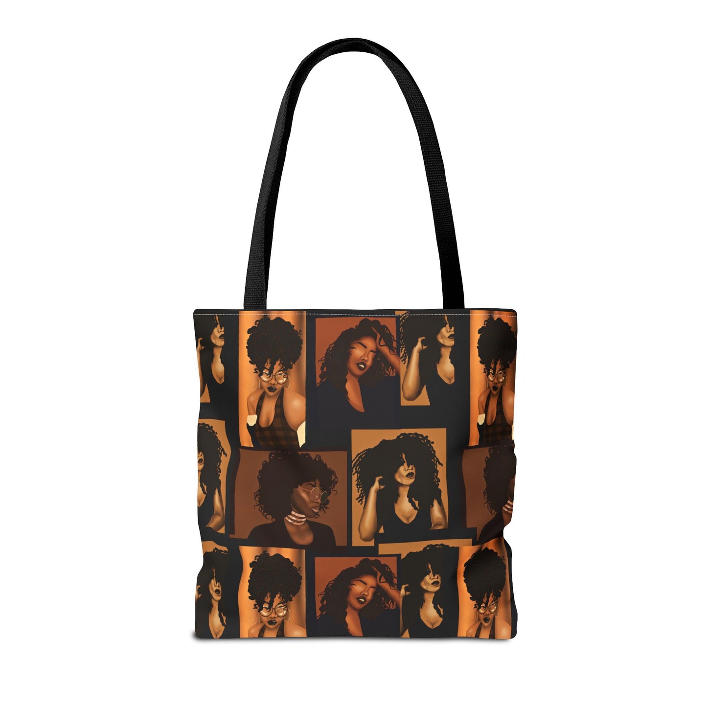 Afro Beauty Photo Collage Tote Bag — Retro Brown Portrait All-Over Print