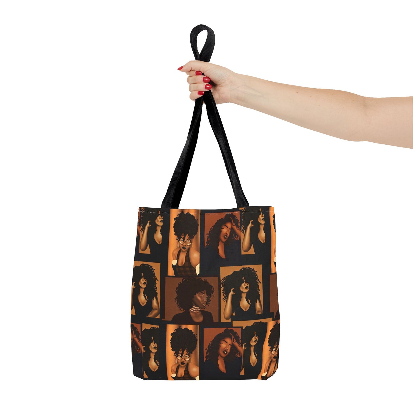 Afro Beauty Photo Collage Tote Bag — Retro Brown Portrait All-Over Print