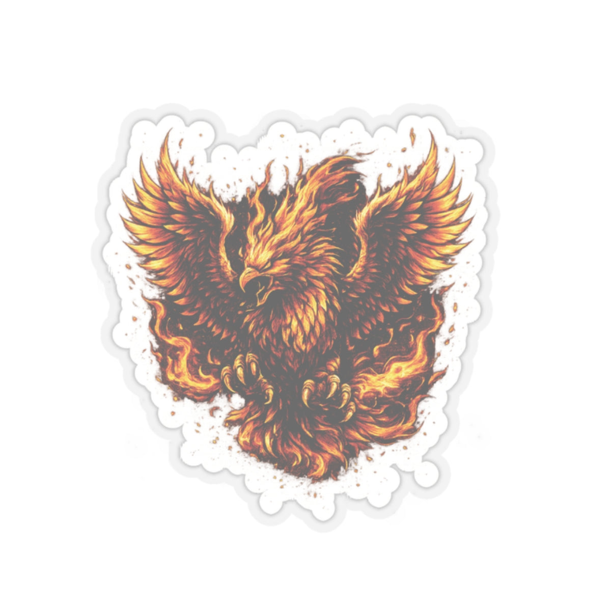 Flaming Phoenix Kiss-Cut Sticker — Fiery Mythical Bird Laptop Decal