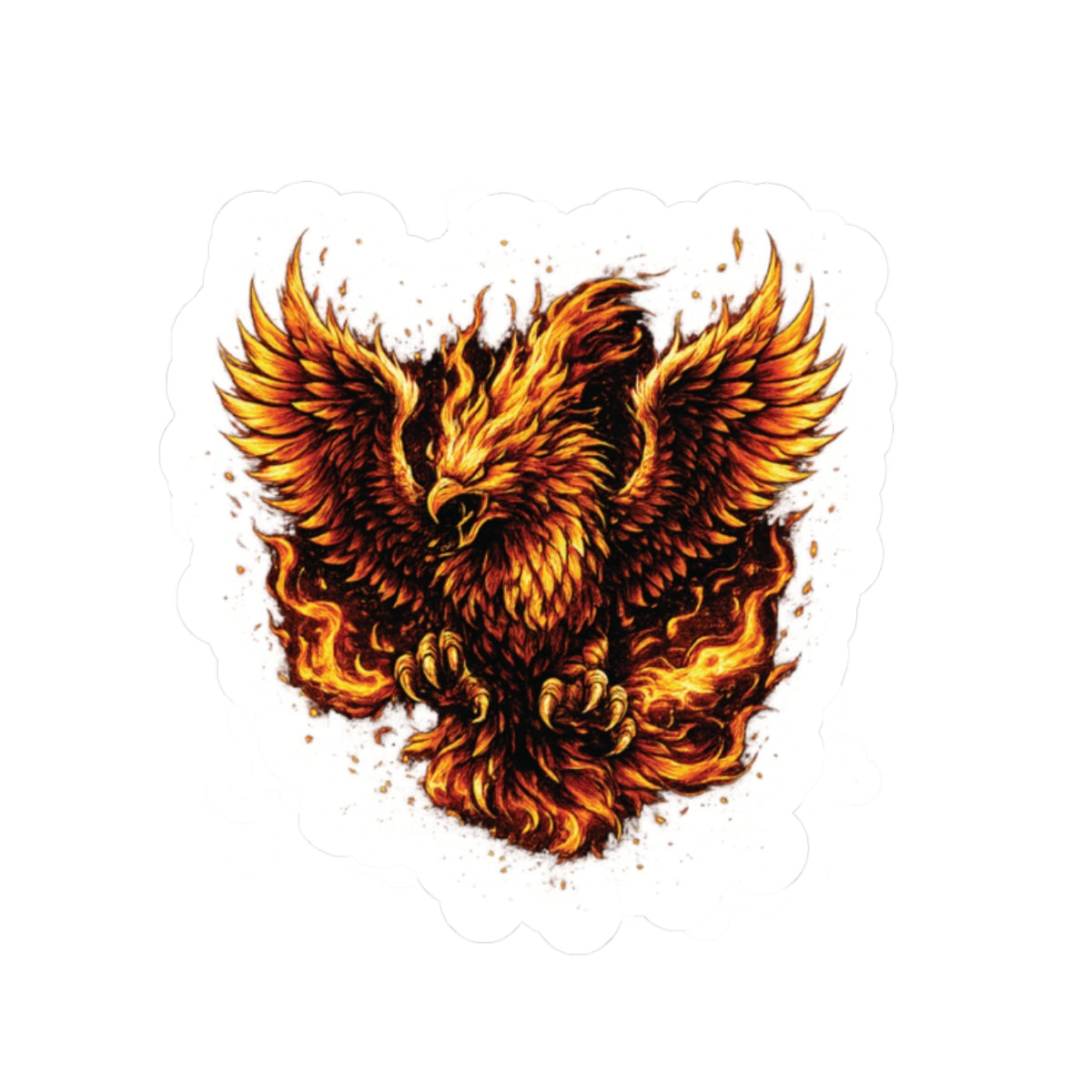 Flaming Phoenix Kiss-Cut Sticker — Fiery Mythical Bird Laptop Decal