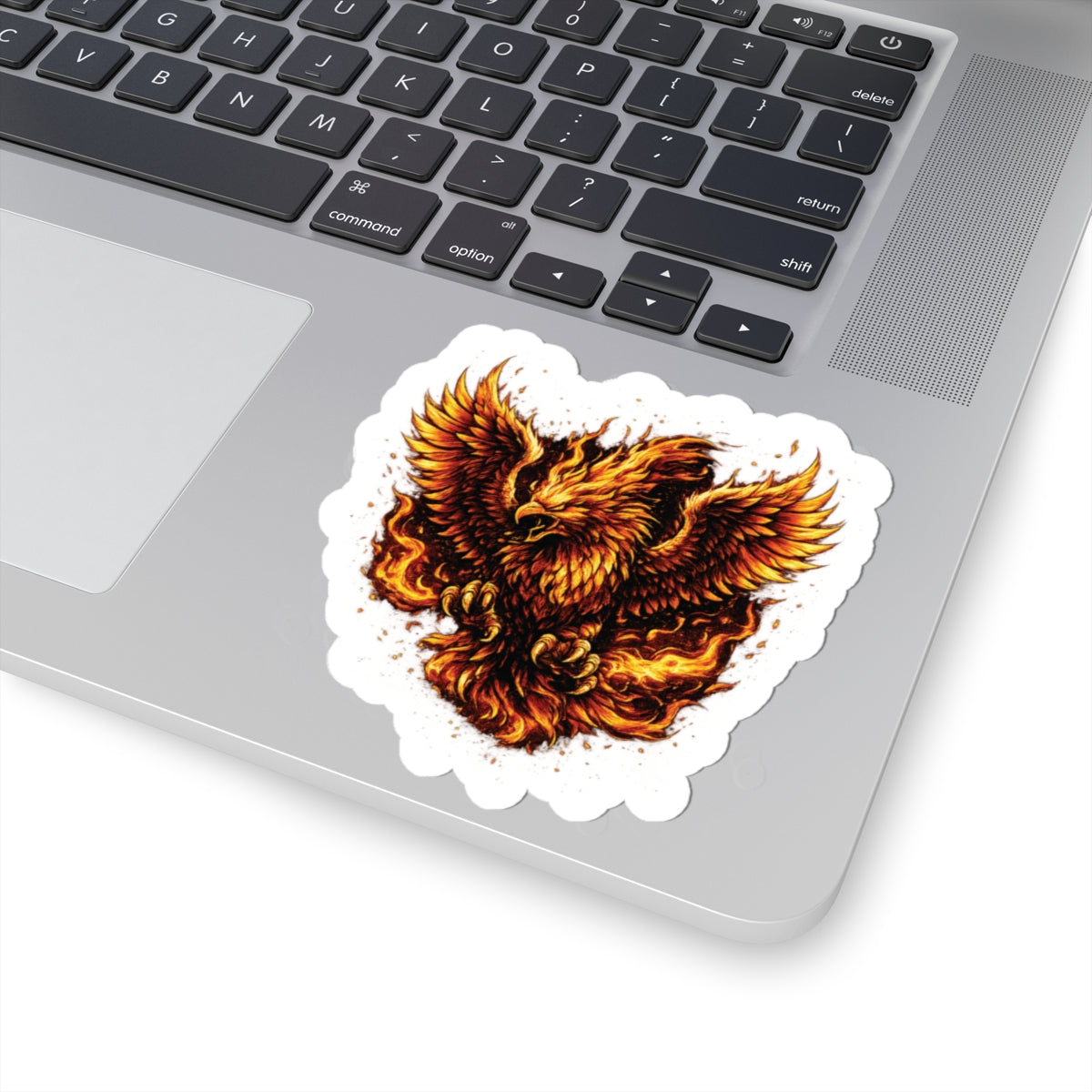 Flaming Phoenix Kiss-Cut Sticker — Fiery Mythical Bird Laptop Decal