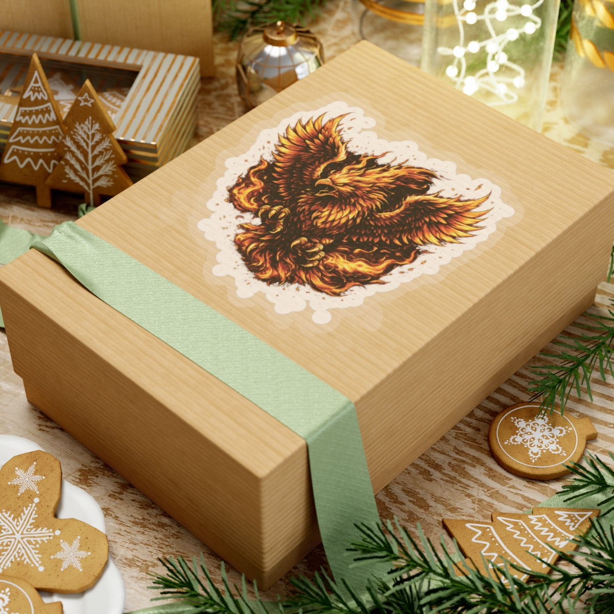 Flaming Phoenix Kiss-Cut Sticker — Fiery Mythical Bird Laptop Decal