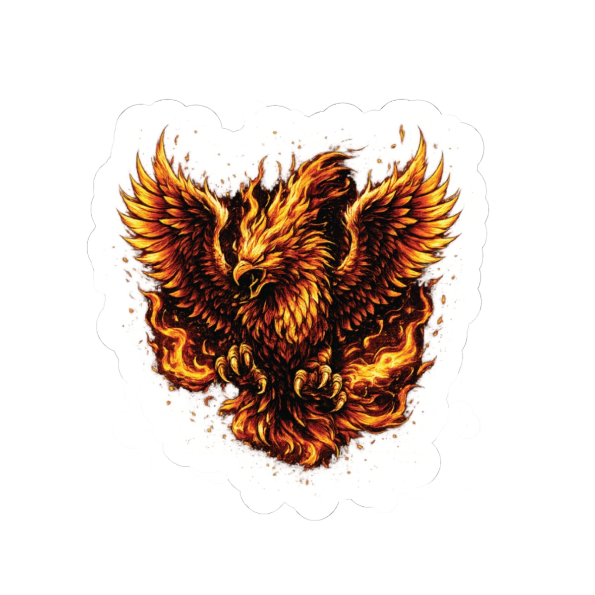 Flaming Phoenix Kiss-Cut Sticker — Fiery Mythical Bird Laptop Decal